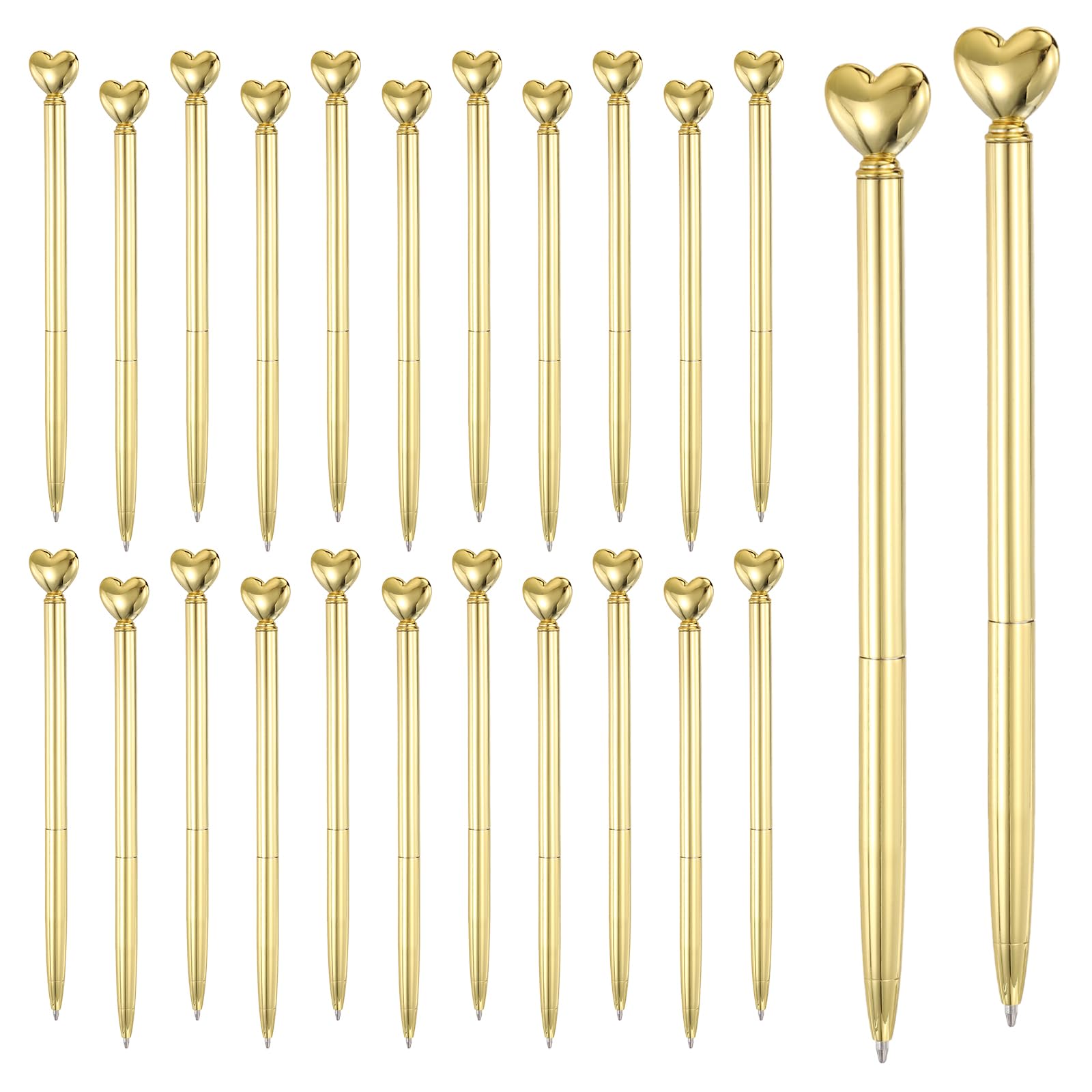 PATIKIL Heart Pens 1.0 mm Black Ink, 24 Pcs Metal Cute Pens Heart Ballpoint Retractable for Women Wedding Office Party Bridal Engagement Gifts Valentine's Day, Electroplated Gold