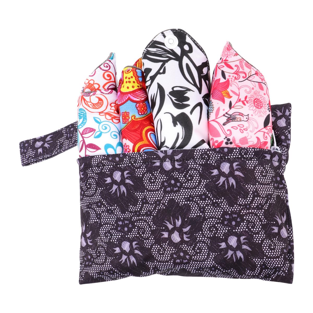 VICASKY Lot de 4 Serviettes Hygiéniques Lavables en Tissu Bambou et Charbon de Bois Super Absorbantes Taille Grosse Réutilisables et Confortables avec Pochette Noire de Rangement