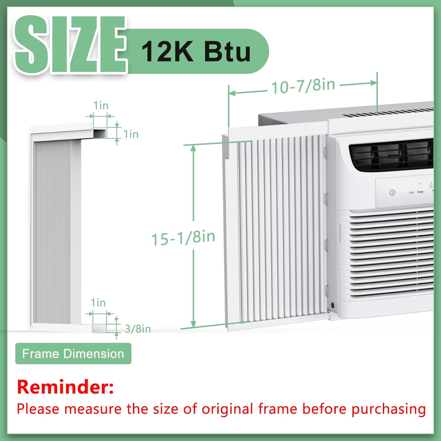 window ac side panel with frame set,air conditioner accordion filler curtain replacement for window ac units,fits most 12,000 btu units,white,2 pack