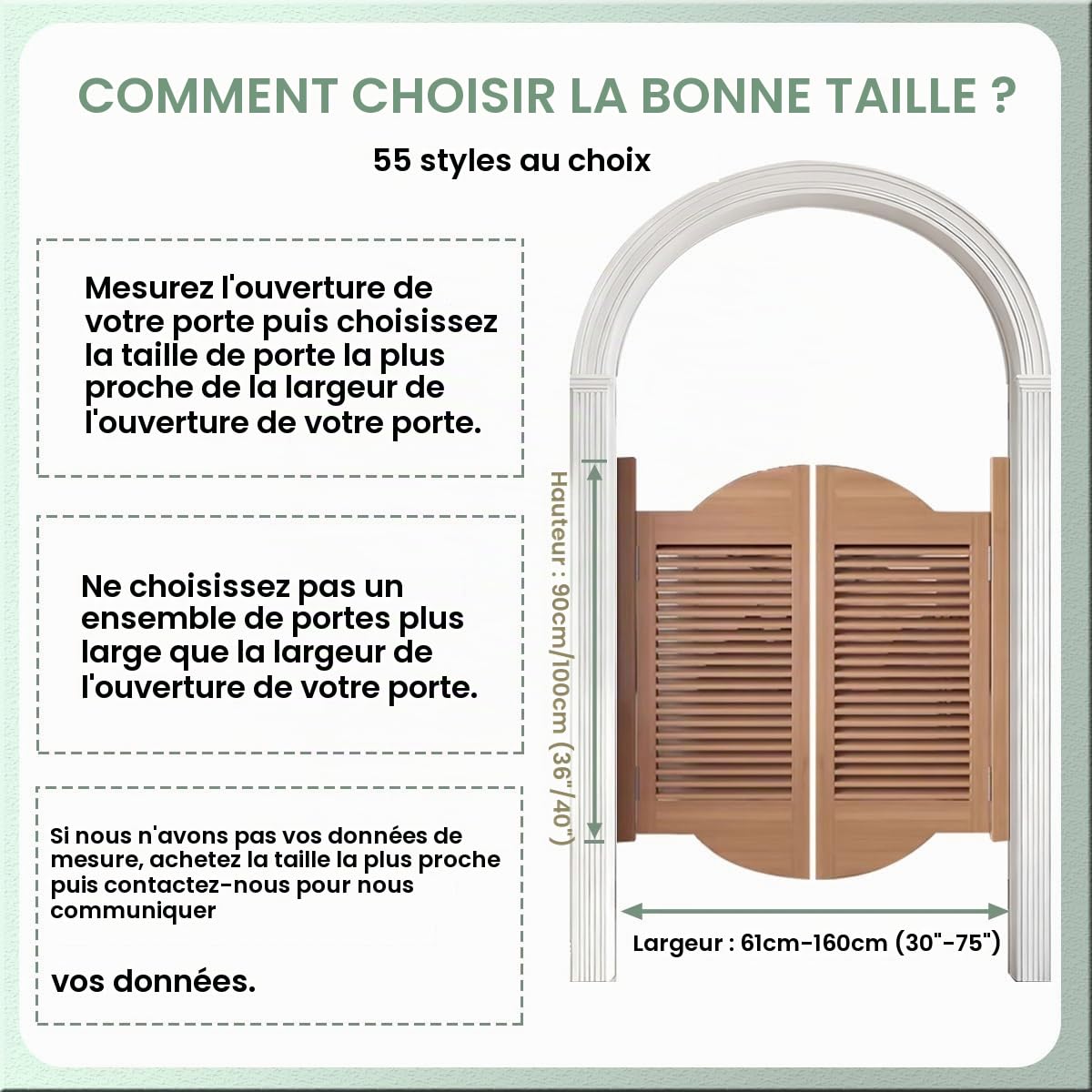 Saloon Porte Battante En Bois Massif, Portillon De Jardin, Porte Western Avec Charnières En Métal, Portes De Café W61-160cm Style Western Cowboy