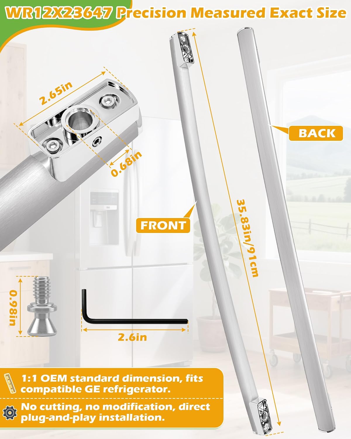 WR12X23647 Refrigerator Freezer Handle, Stainless Steel Replacement for GE WR12X11016 WR12X11019 WR12X22650, Fits PYE22PSHCSS PYE22PSHHSS GFE29HSDISS DFE28JSHDSS, Comes with Mounting Screws