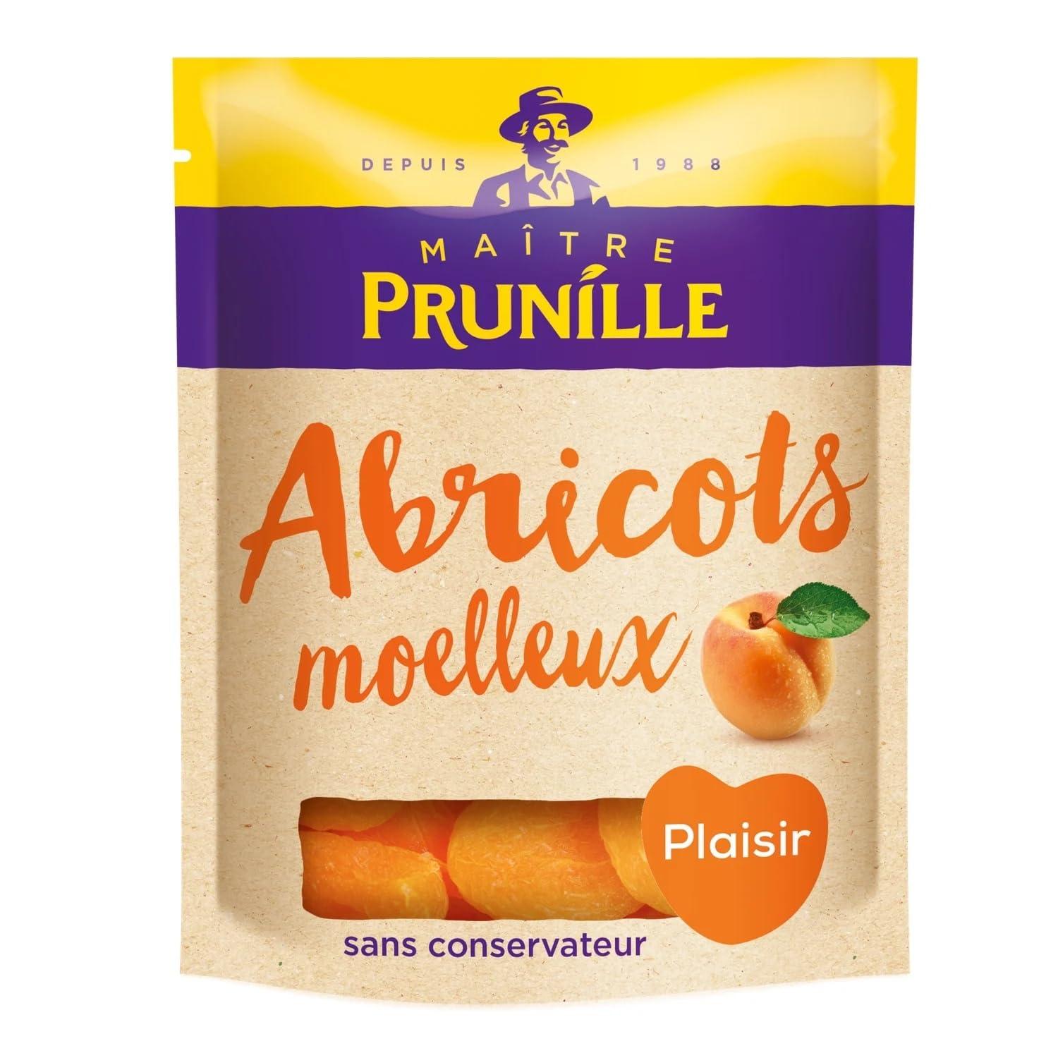 MAITRE PRUNILLE - Abricots Secs Dénoyautés de Turquie Moelleux - le sachet de 250g - Le Lot De 4