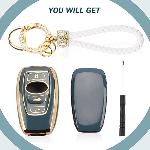 Miniatura 6 de Jimtyee Funda para llavero Subaru con llavero brillante de TPU suave, funda para llaves inteligentes, protector compatible con Subaru BRZ Forester