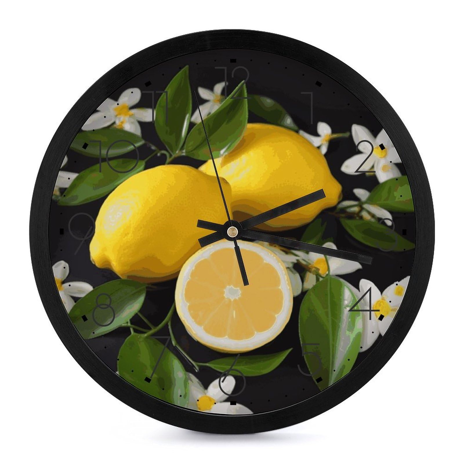 Horloge murale moderne citron et fleur ronde 25,4 cm