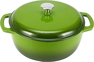 鶹 Basics Enameled Cast Iron Round Dutch Oven with Lid and Dual Handles, Heavy-Duty & Small, 4.3-Quart, Green