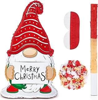 Syhood 19.7 Inch Christmas Gnome Pinata with Pinata Stick, Blindfold and Confetti for Adult Holiday Xmas Birthday Anniversary Decoration Party Supplies