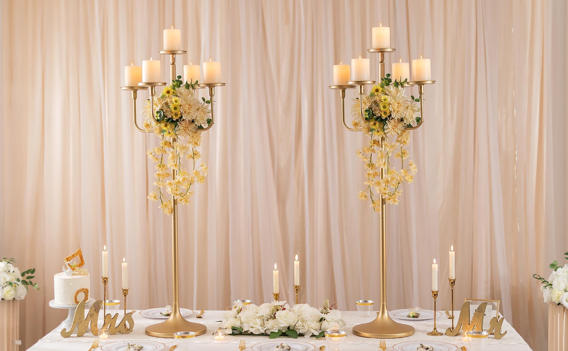 Romadedi Candelabra Tall Candle Holder - 47 inch Floor Gold Candle Holders Wedding Centerpiece for Pillar Candlestick Centerpiece Decor