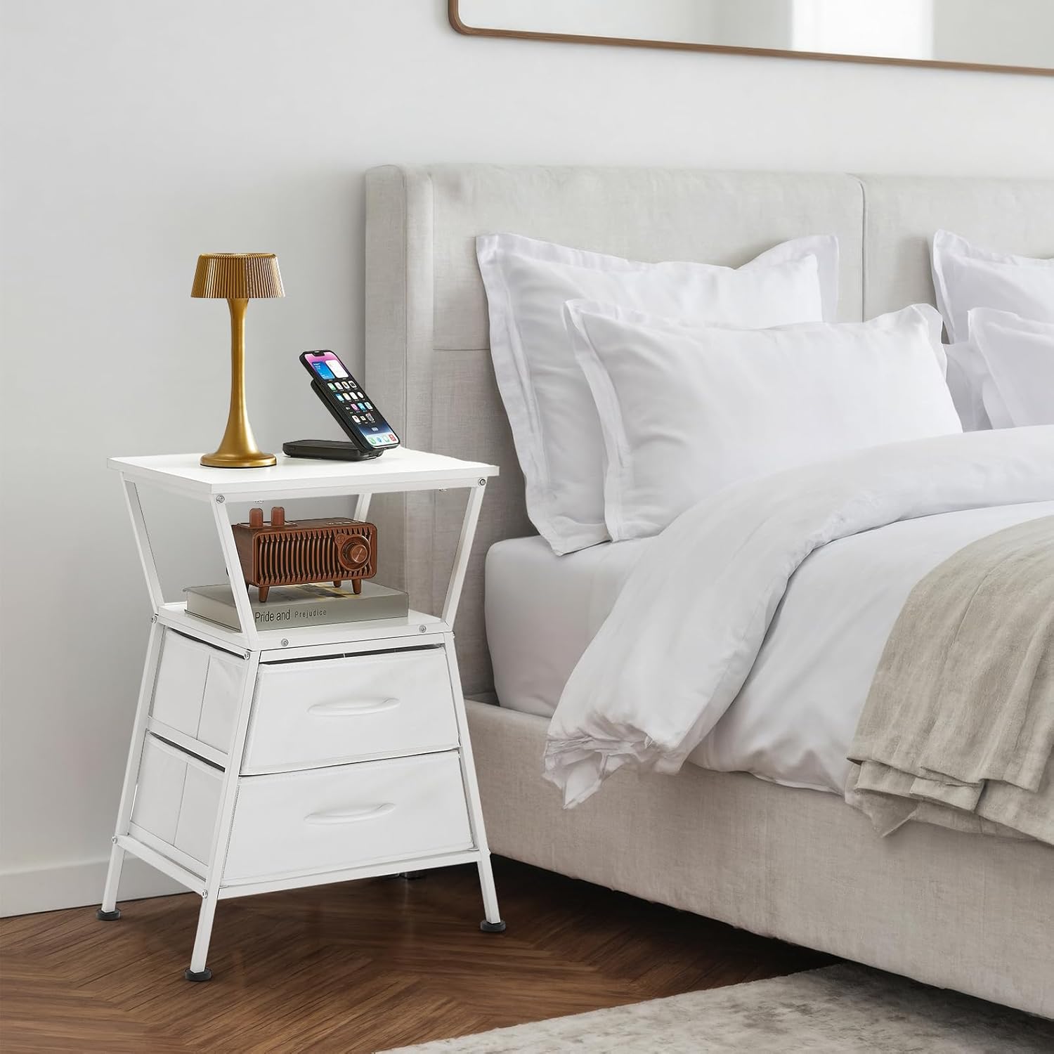 Side Tables for Bedroom Nightstand with 2 Cloth Drawer Bedside Table with Storage End Tables Living Room Sofa Couch