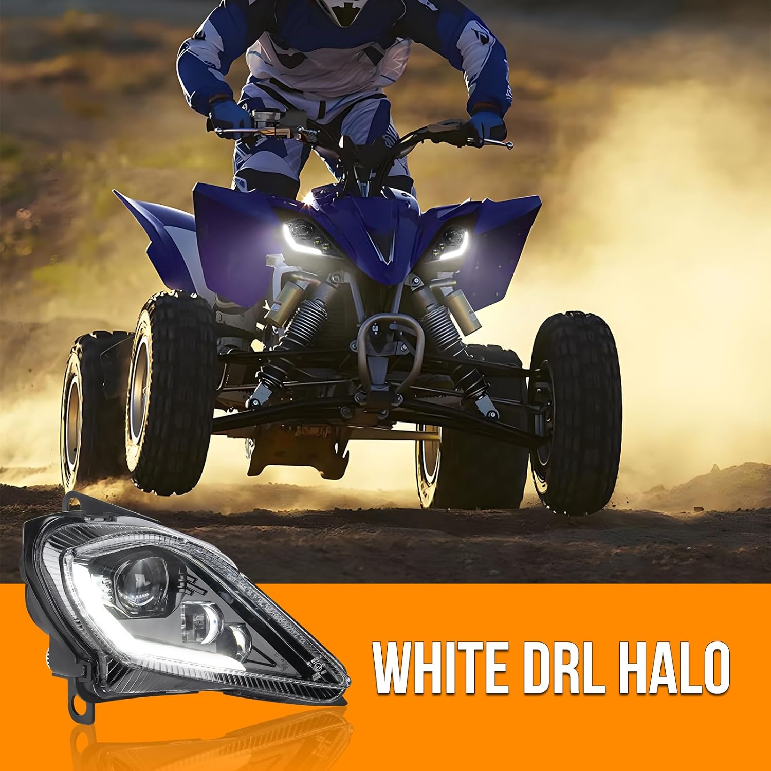 OPP ULITE Led Headlights Assembly for Yamaha Raptor, YFZ, Wolverine, High Low Beam & White DRL & Amber Turn Signal Light, DOT Approved ATV Headlight, 2PC Pack