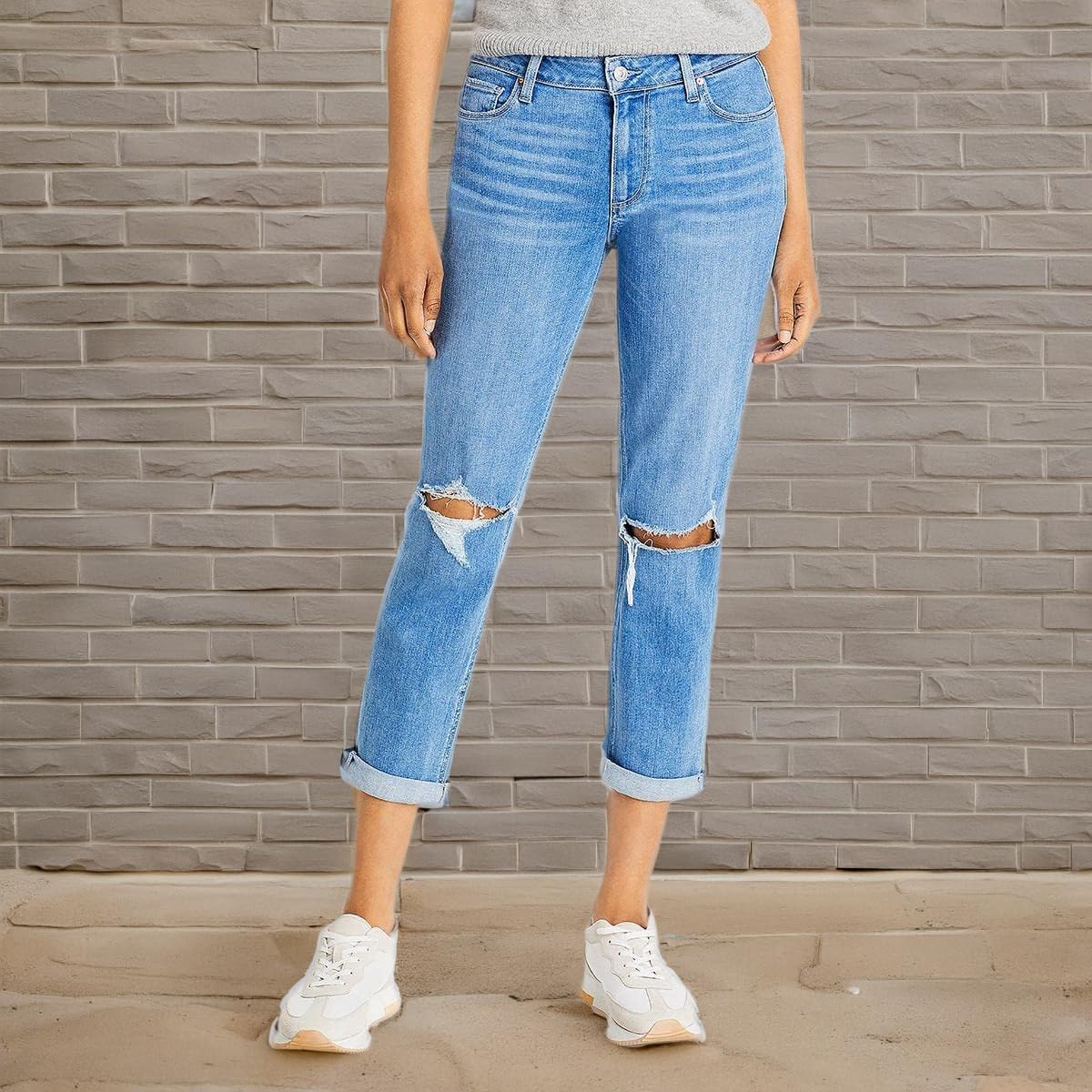 Paige Womens Brigitte Mid Rise Boyfriend Jeans - Image 3