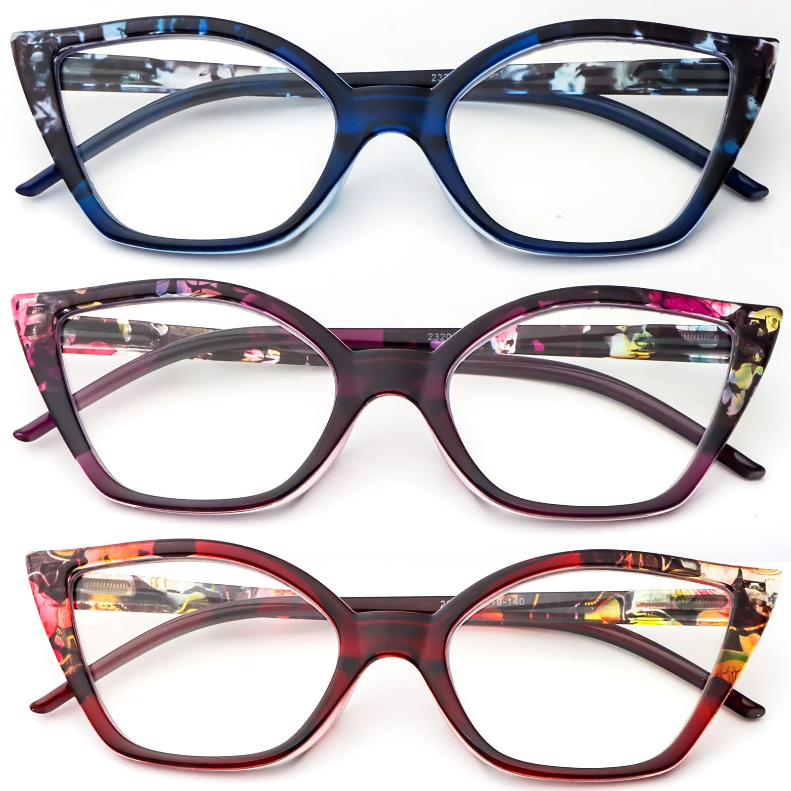 DXYXYO Cat Eye Reading Glasses for Women 3 Pack Anti Blue Light Computer Readers Stylish Retro with Spring Hinge