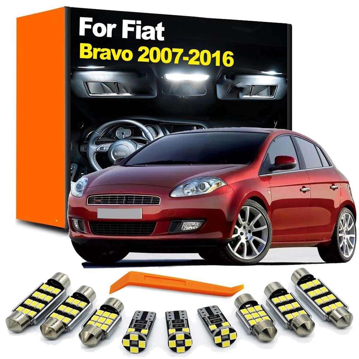 Kit de 10 Luces LED Interiores para Lectura de mapas y guantera, para Fiat Bravo 2007 2008 2009-2014 2015 2016. Lámpara para Visera y Maletero.
