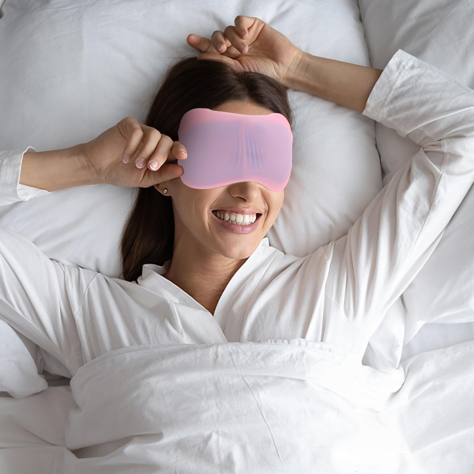 Maschera Occhi in Gel Silicone Rosa per Dormire, Oscurante | Impacco Caldo e Freddo, Set 1 Pezzo, Uso in Viaggio e Treno, Comoda da Indossare