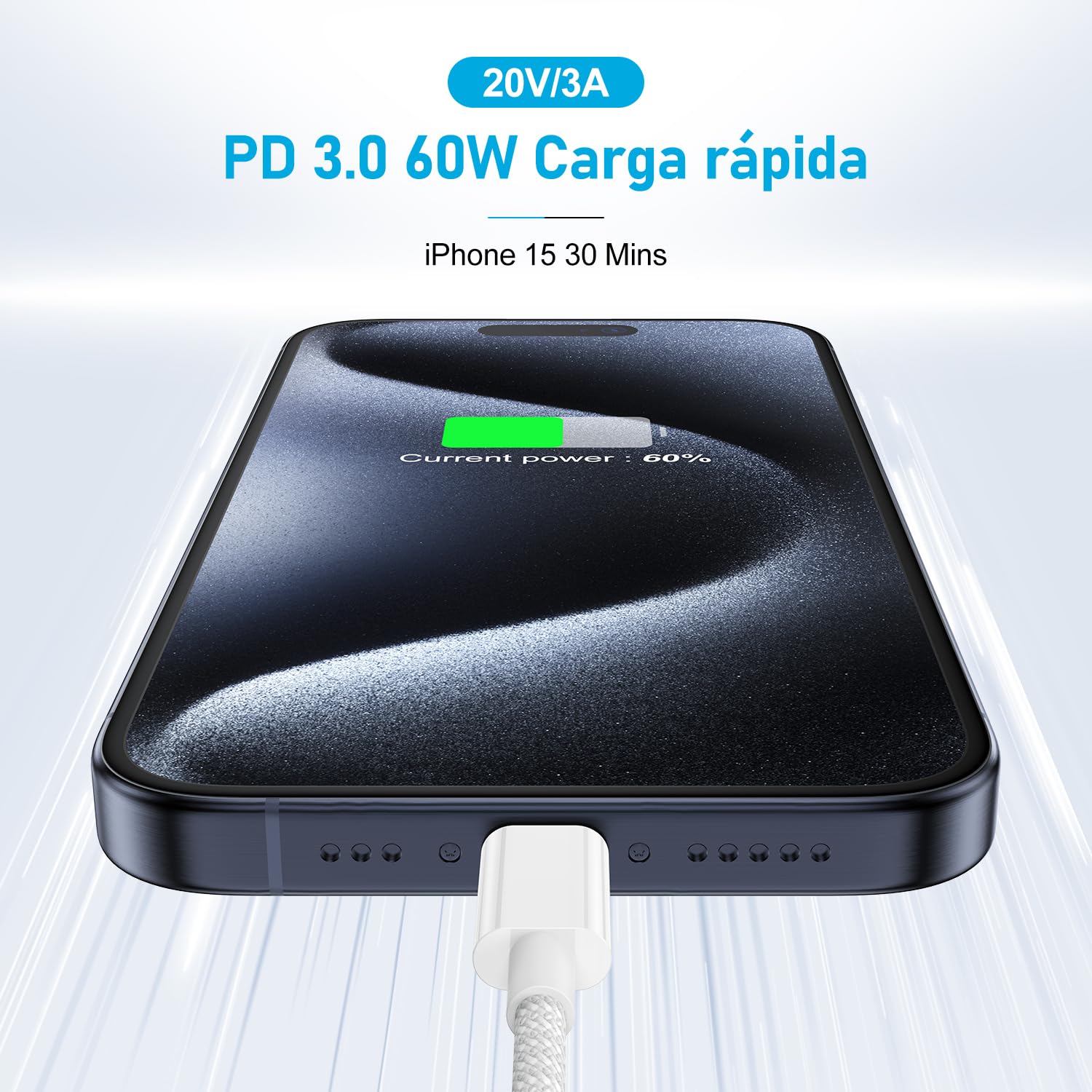 Cable USB C carga Rapida, Cable USB C a USB C 2 metros 2Pack 60W para Apple iPhone 17 16 15 Pro Max Pro Plus, para iPad Pro/Air/Mini, para MacBook Air/Pro, para Samsung Galaxy Series y más