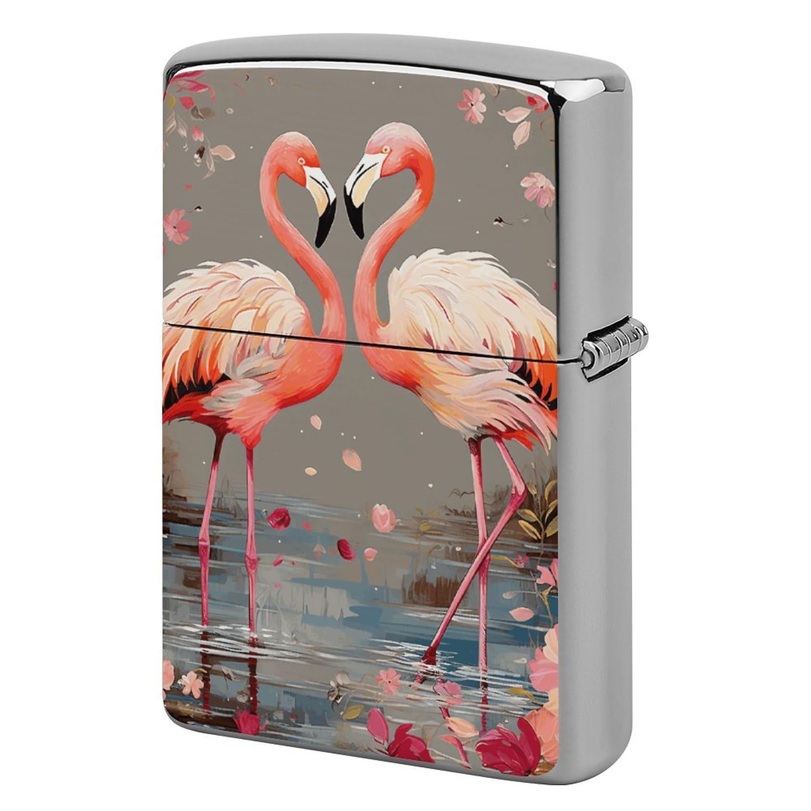 Flamingos and Flowers Lighter Case Vintage Metal Lighter Cover Reusable Lighter Protective Sleeve Unique Design Personalized Lighter Sleeve Holder Against Dust and Scratches