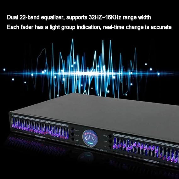 Graphic Equalizer with LED Music Spectrum Analyzer, 10 Preset Effects, Automatic Noise Reduction, Dual Channel Audio Processor for Home and Studio