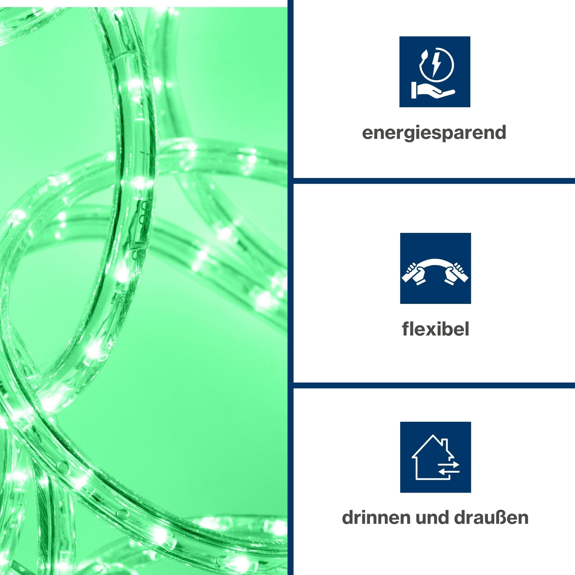 HQ-Power LED-Lichtschlauch, Lichterschlauch außen wetterfest, Lichtschlauch LED, Lichterkette Schlauch, LED Schlauch, Weihnachten, Party, flexibel, Dekoration, 36 LEDs/Meter, grün, 9 m