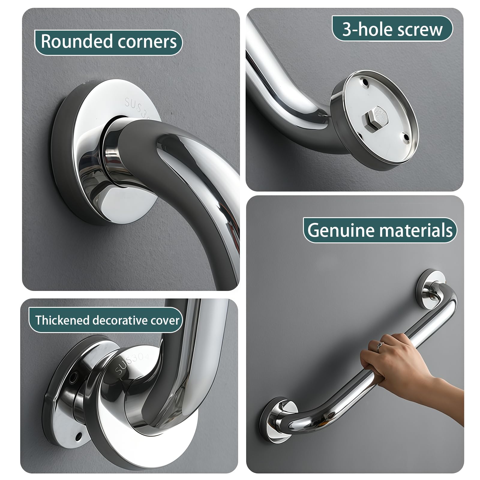 Haltegriffe für Senioren, 2 Stück Rutschfreier Haltegriff, 30cm Haltegriff Dusche Edelstahl Dusche Badewannengriff mit Schraube für WC Bad für und Menschen mit Behinderung
