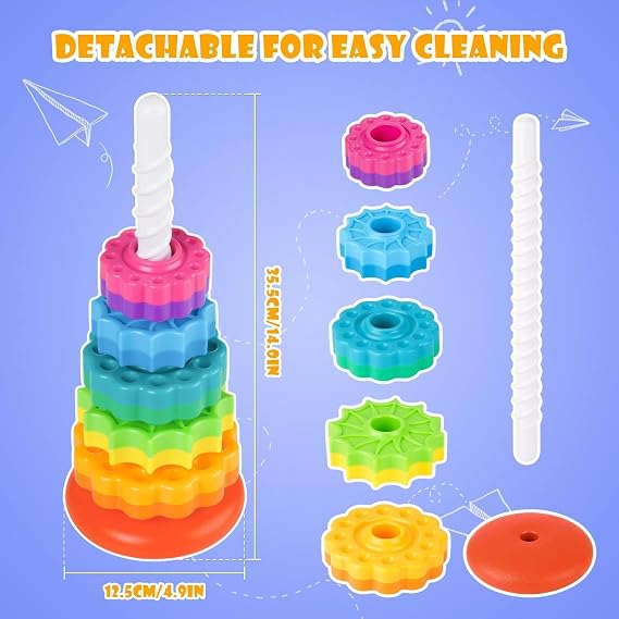 Spinning Stacking Toy for Kids, Rainbow Tower Dual-Color Spinning Wheels Premium Strong BPA-Free ABS Plastic Early Education Fun Learning and Engaging Brain Development Toys (Small)