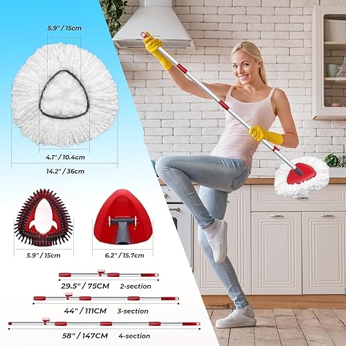 Miniatura 5 de Paquete de 2 cabezales giratorios de repuesto compatibles con O Cedar EasyWring 1Tank, cepillo de fregado mejorado, mango de trapeador de 4