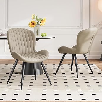 Hawthyhome Dining Room Chairs Set of 2 Ergonomic Chairs Beige St hle EsszimmerPolsterstuhl mit Wasserdichtes Material & MetallbeineK chenstuhl f r EsszimmerWohnzimmerBalkonB ro