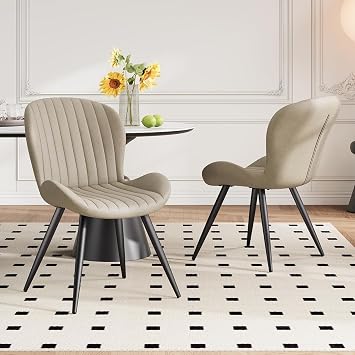 Hawthyhome Dining Chairs Set of 2 Ergonomics Backrest Chairs Beige