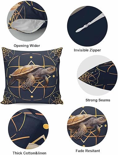 Miniatura 5 de Pack of 2 Cotton Throw Pillow Covers, Turtle Circles Dots Gold Lines Geometric Navy Blue Soft Square Pillow Covers Home Decoration Pillowcases for