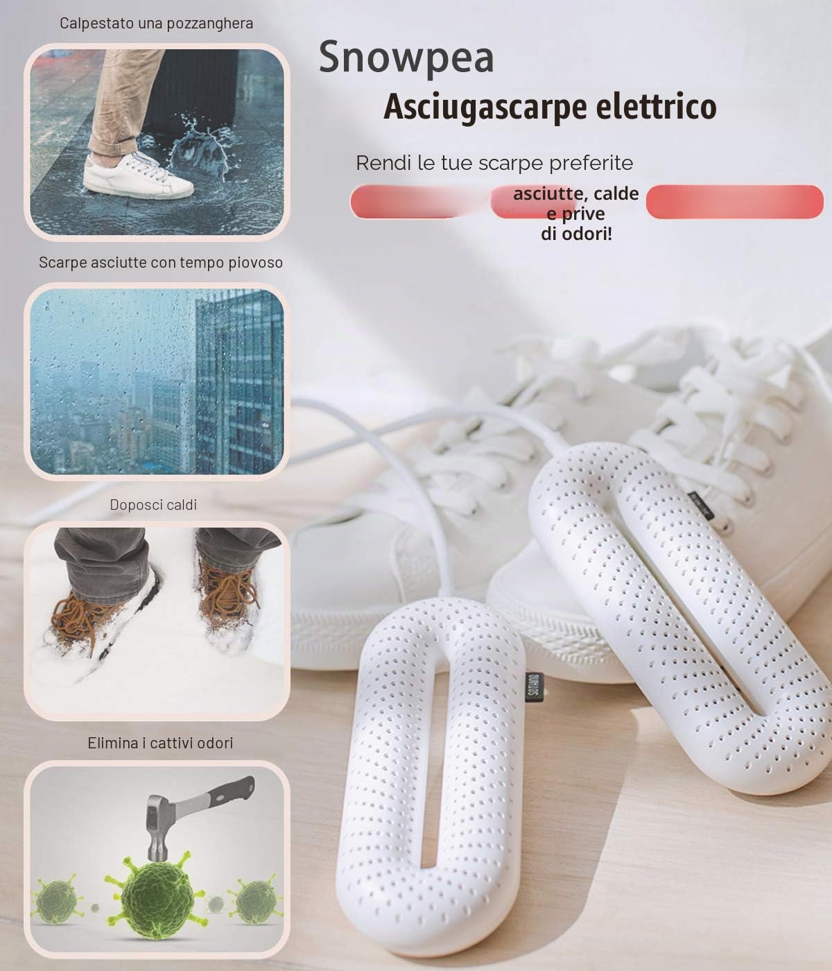 Snowpea Asciuga Scarpe Elettrico Pro, Asciuga Scarponi da Sci, Scalda Scarpe e Scarponi per Asciugare Le Scarpe Sudate ed Eliminare i Cattivi Odori, Spegnimento Auto 3/6/9 Ore