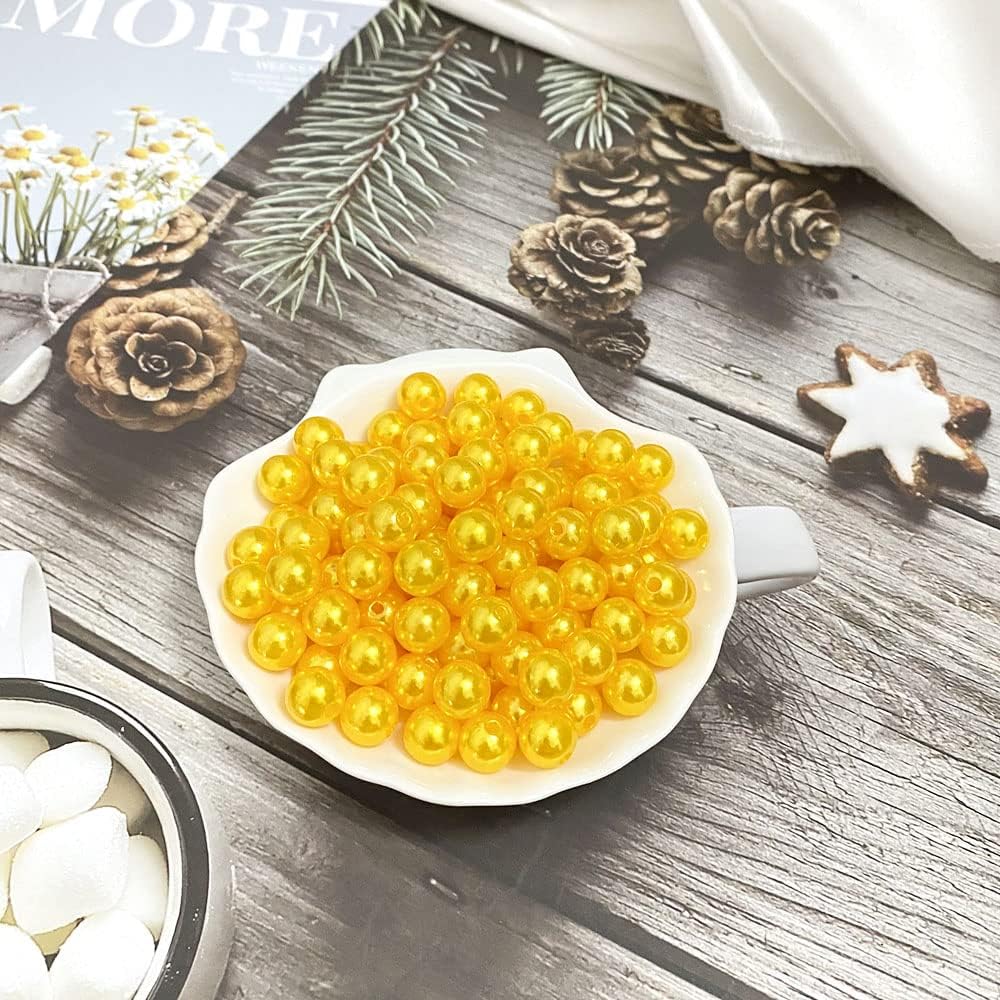 200pcs 10mm Pearl Beads Satin Luste Round Loose Plastic Pearl Craft Beads for Jewelry Making Earring Bracelet Necklace Key Chains Sewing Crafts Decoration (Gold Yellow) - Image 2