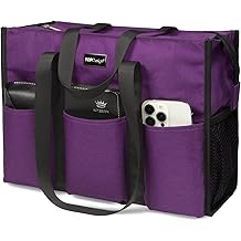 Utility Water Resistant Tote Bag with 13 Pockets, Top Zipper Closure &amp; Thick Bottom Support, for Working Women