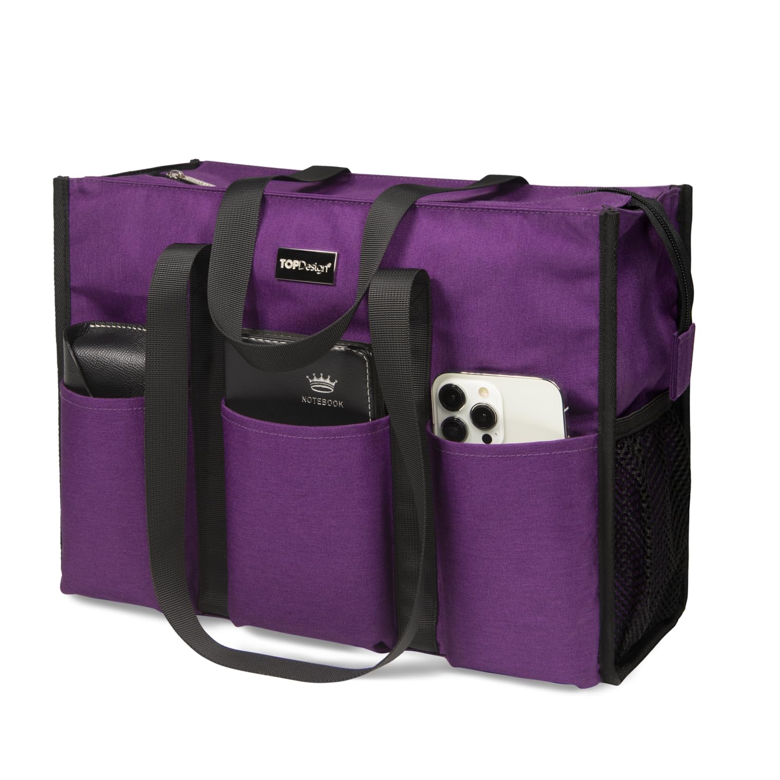 TOPDesign Utility Water Resistant Tote Bag with 13 Pockets, Zipper Closure