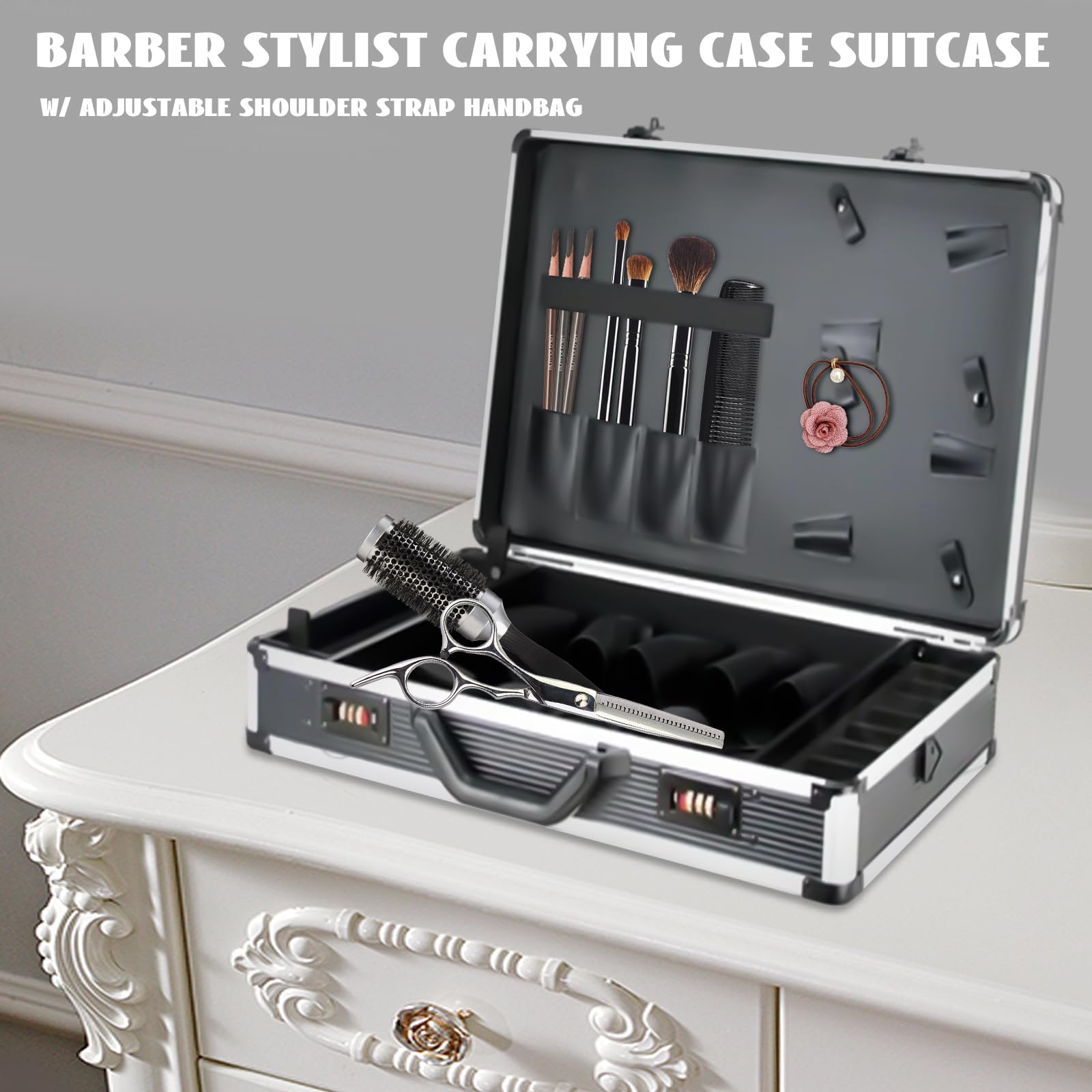 Barber Salon Stylist Carrying Suitcase, stylista z walizką, organizerem na narzędzia, do przechowywania trymerów, fryzjerów, stylistów, do przechowywania narzędzi, 56 x 33 x 11 cm (czarny i biały
