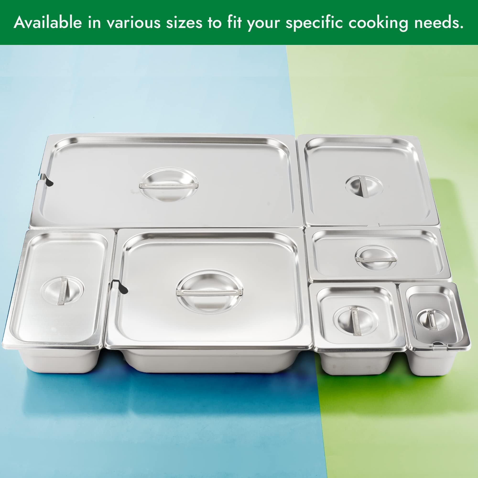 HECMAC Paquete de 6 fundas ranuradas para sartén de hotel, de acero inoxidable, sólidas, para mesa de vapor, catering, alimentos, con asa, 6 unidades