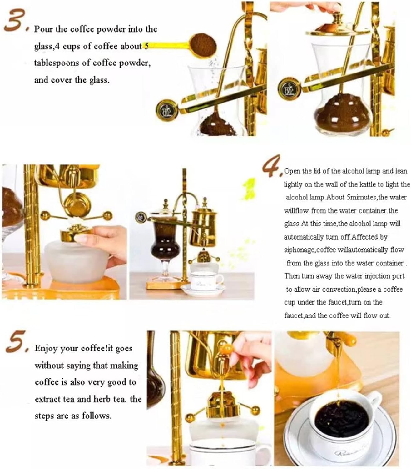 Coffee Maker Kettle Coffee Maker Siphon Coffee Maker Vacuum Pot Luxury Vintage Style Home Manual Coffee Brewing Appliance Set,A