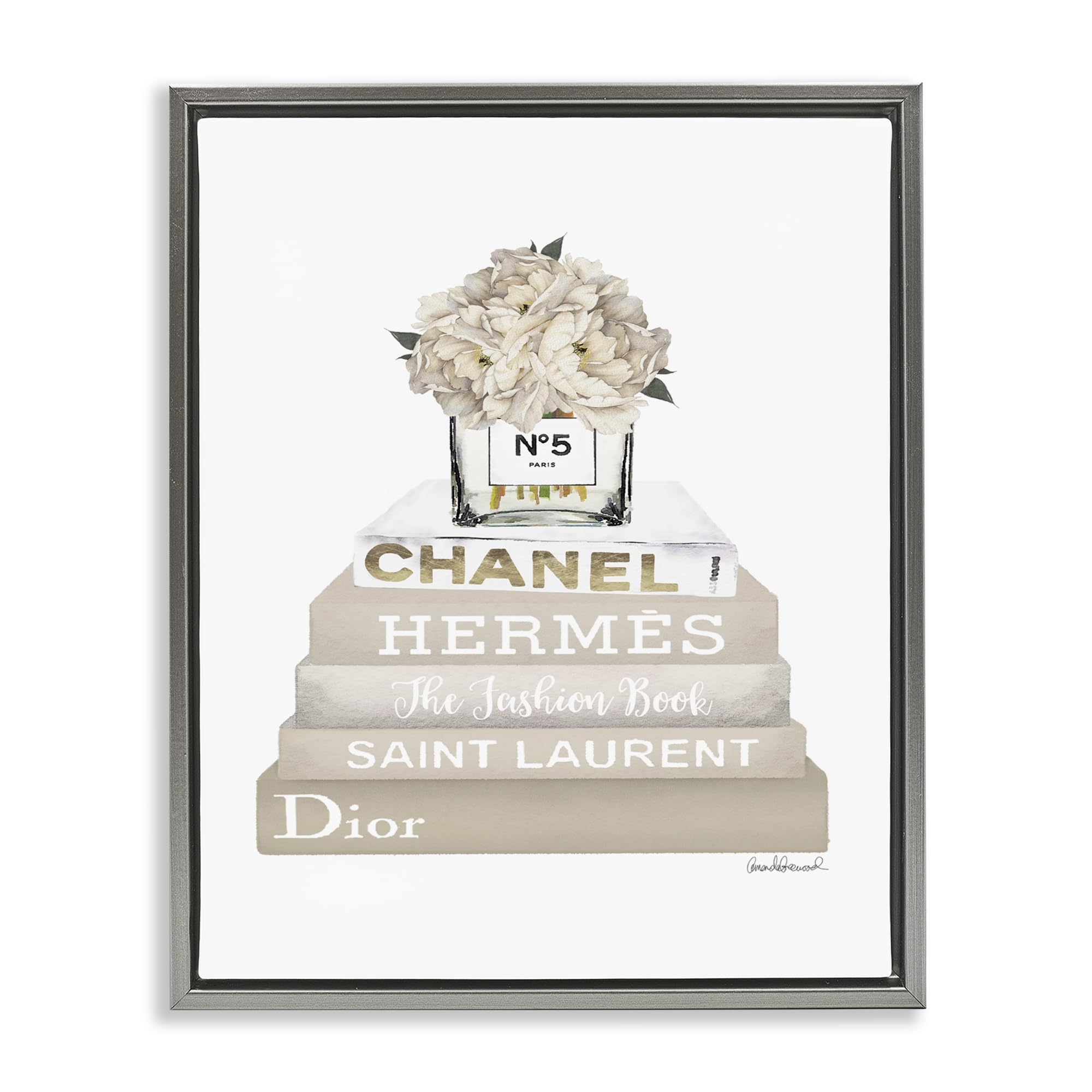 Beige High Fashion Bookstack Glam, 16 x 20 Inch Canvas in Floater Frame