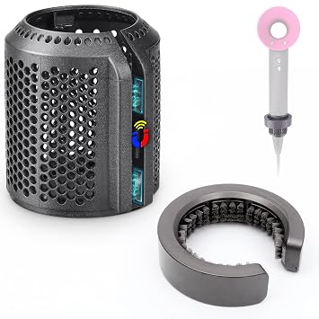 Magnetic Hair Dryer Filter Cover Compatible with Dyson Supersonic HD01 HD03 HD08 HD15 Hairdryer Accessory, Hair Dryer Strainer Filter Attachment with Dusting Brush Gray