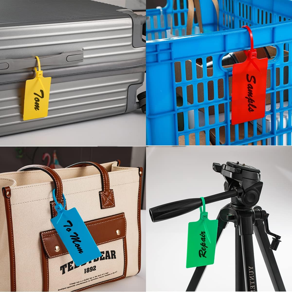 Tenshun 200 Pieces Plastic Tags Waterproof Label Tags Hanging Storage Tags Equipment Tags Seal Tags Plastic Seals Shipping Tags Logistics Use with Four Permanent Marker Pens