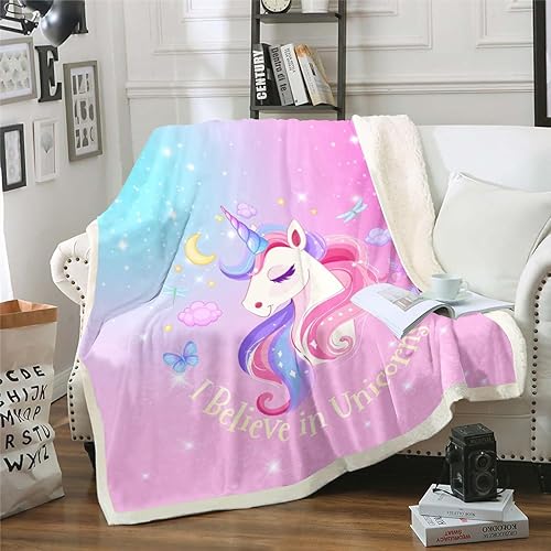Manta de unicornio para niñas pequeñas, manta Kawaii de unicornio, regalos para niñas y niños, manta de vellón de unicornio rosa mariposa, galaxia,