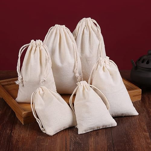 Vista 8 de AUCIWLK 50 bolsas de muselina de algodón con cordón, bolsa de bolsita para suministros para el hogar, bolsas de tela..