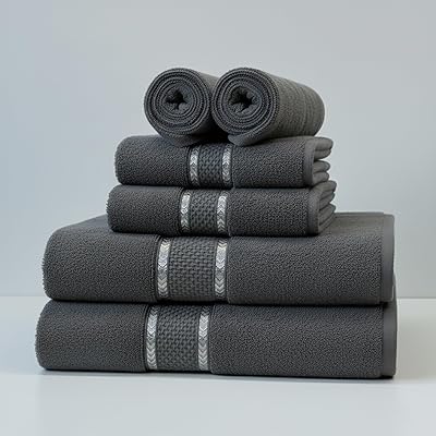 SKY BEDDINGS Premium 6-Piece Towel Set - 600 GSM 100% Cotton, Soft & Highly Absorbent Towels for Bathroom, Hotel & Spa - Includes 2 Bath Towels, 2 Hand Towels, and 2 Washcloths - Dark Grey