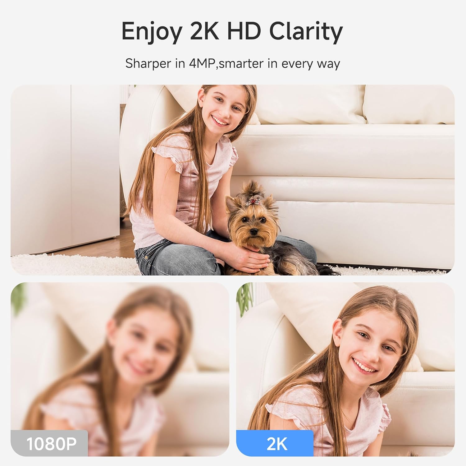 Noorio Security Camera Indoor, 4MP UHD Pet/Dog Camera 360-Degree for Home Security, One-Touch Call, Auto Motion Tracking, Night Vision, 2.4G Only
