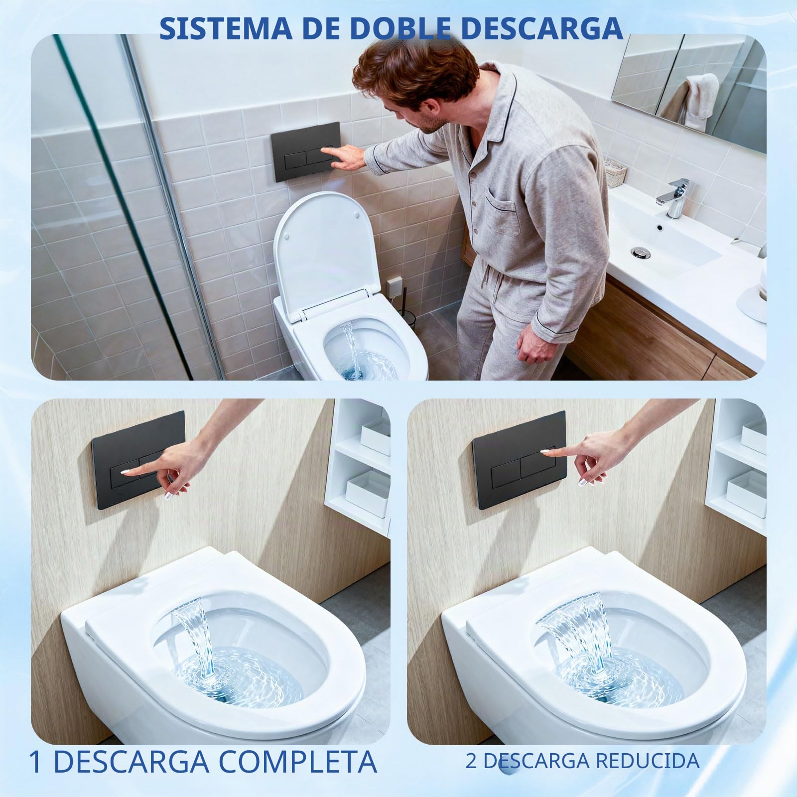 Placa de pulsador Para Geberit Sigma, Compatible con Geberit Sigma 01, UP300, UP320 Cisterna de Inodoro Empotrada, Incluye Kit de Palanca de Descarga y Marco de Instalación