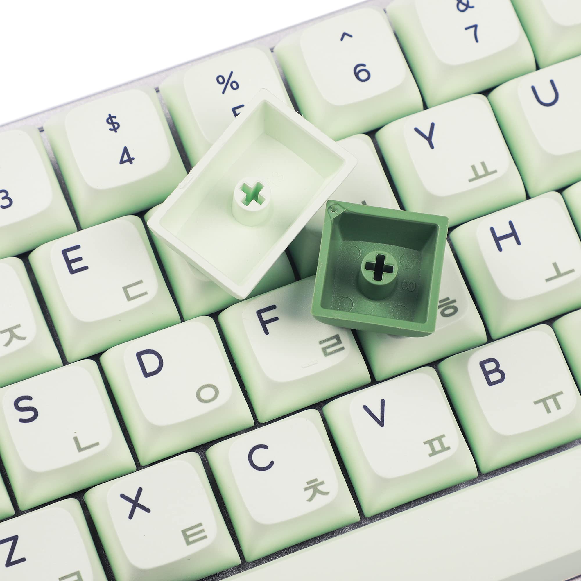 YMDK Matcha 3.0 Dye Sub ZDA PBT Keycap Similaire à XDA Japonais Coréen Russe pour MX Split Keyboard 104 87 61 Melody 96 KBD75 ID80 GK64 68 (clavier uniquement) (Matcha Korean Kit 3.0)