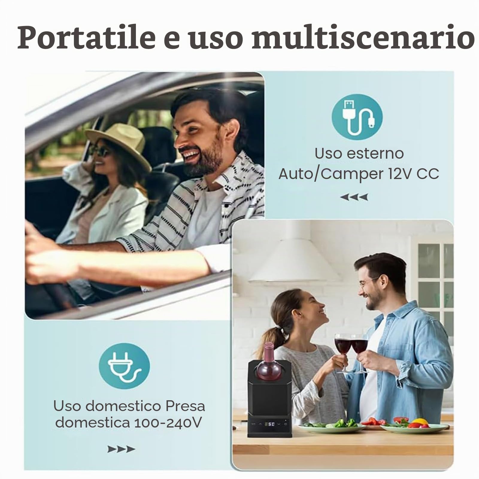 Refrigeratore elettrico per vino, portatile, in acciaio inox, 750 ml, ricaricabile, 24 ore di freddo, per vino rosso e bianco, ideale per feste e regali