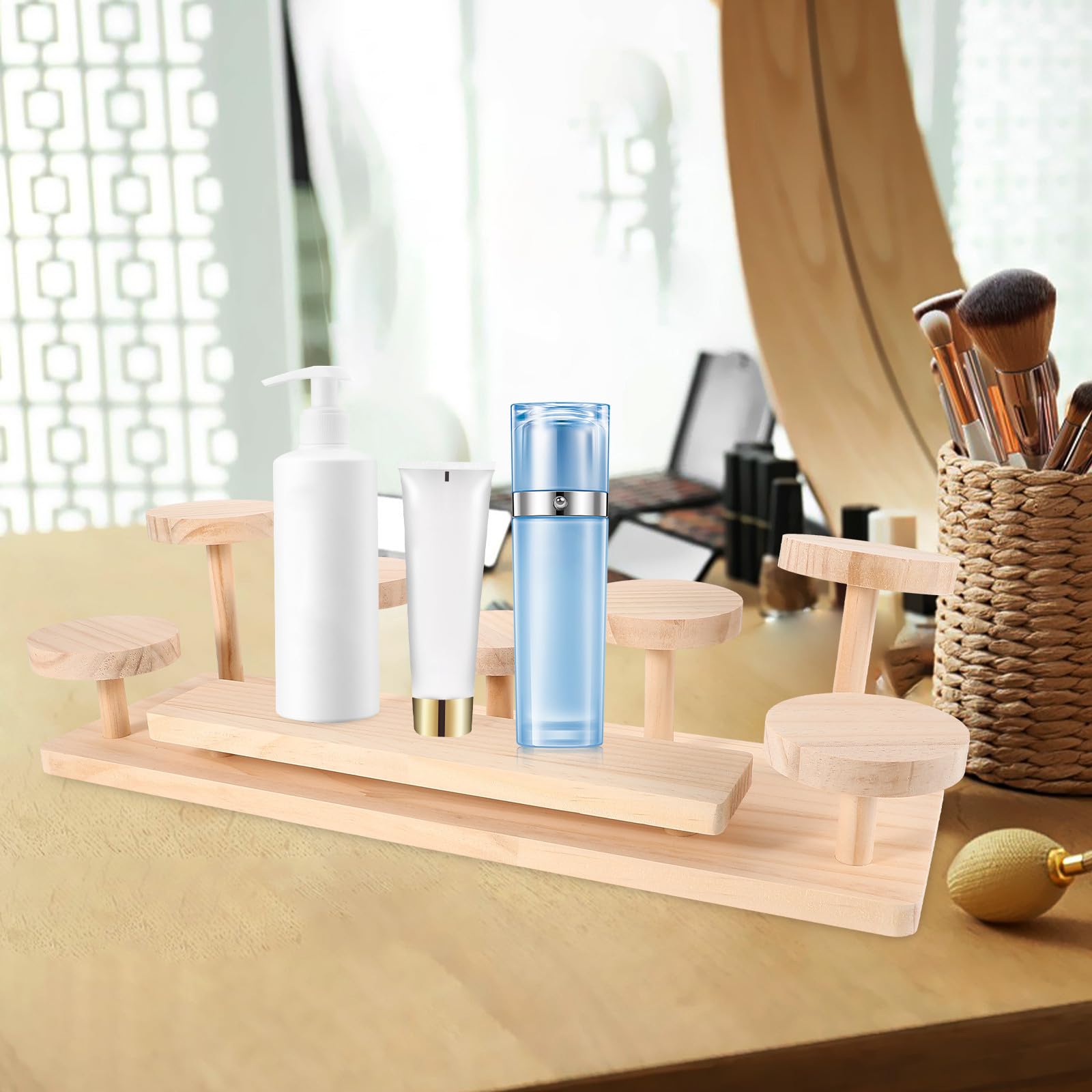 Toyvian Organizador de Perfumes de Madera Beige para Sobremesa | Expositor Multifunción, Uso en Escritorio o Centros Comerciales, para Fragancias y Cuidado Facial