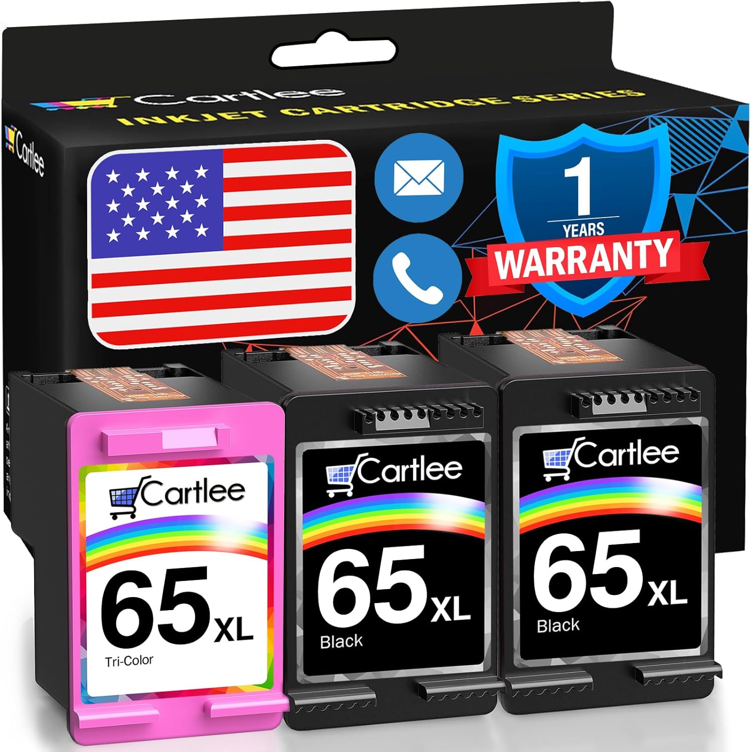 Cartlee Remanufactured Ink Cartridge Replacement for HP 65XL 65 XL for DeskJet 2600 2622 2635 2652 2655 3700 3720 3722 3752 3755 Envy 5000 5052 5055 AMP 100 Printer Series Black and Color Combo 3 Pack
