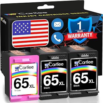 Cartlee Remanufactured Ink Cartridge Replacement for HP 65XL 65 XL for DeskJet 2600 2622 2635 2652 2655 3700 3720 3722 3752 3755 Envy 5000 5052 5055 AMP 100 Printer Series Black and Color Combo 3 Pack