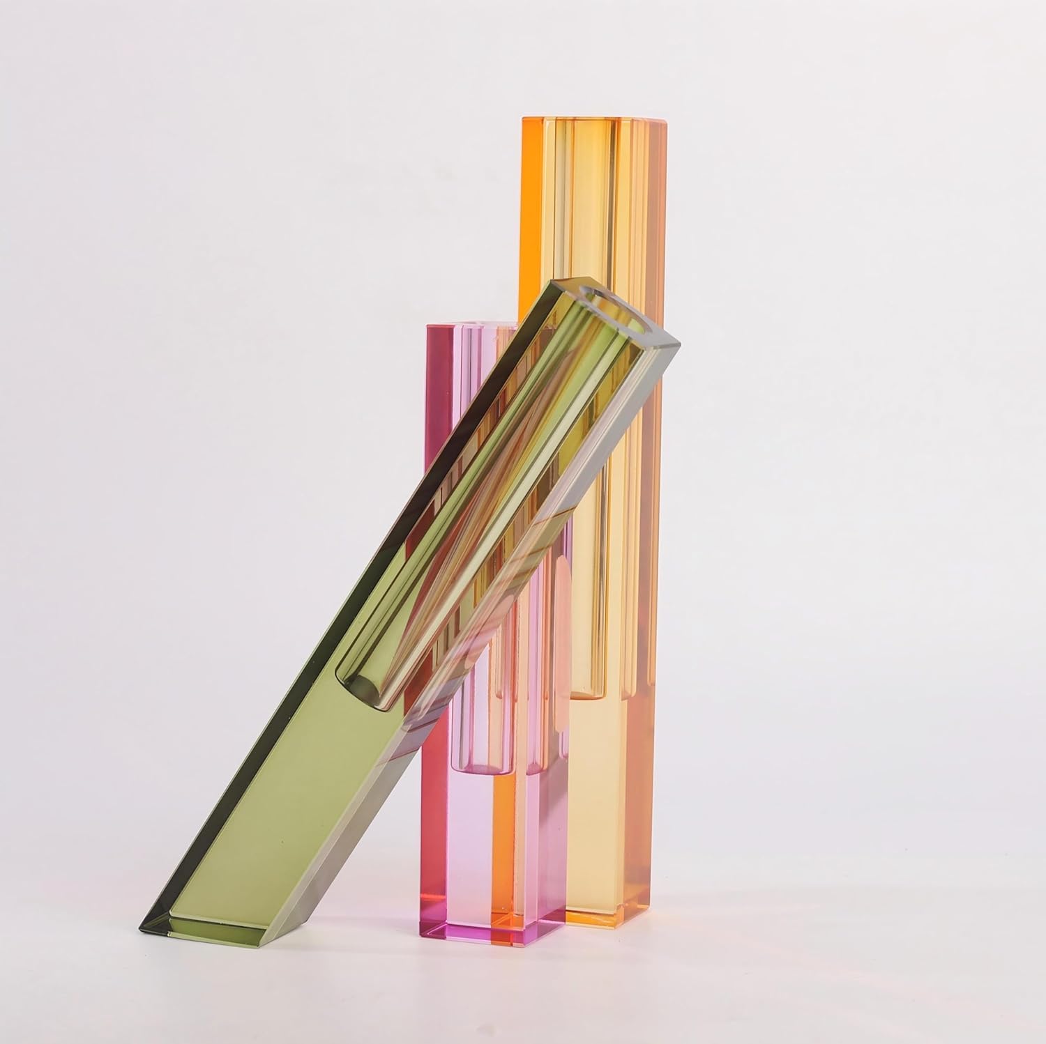 vase fillerArtistic Crystal Vase Set - 3-Piece Handcrafted Natural Crystal Home Decor Vases for Living Room, Gift for Housewarming, Wedding, Grandparents (Polychrome)