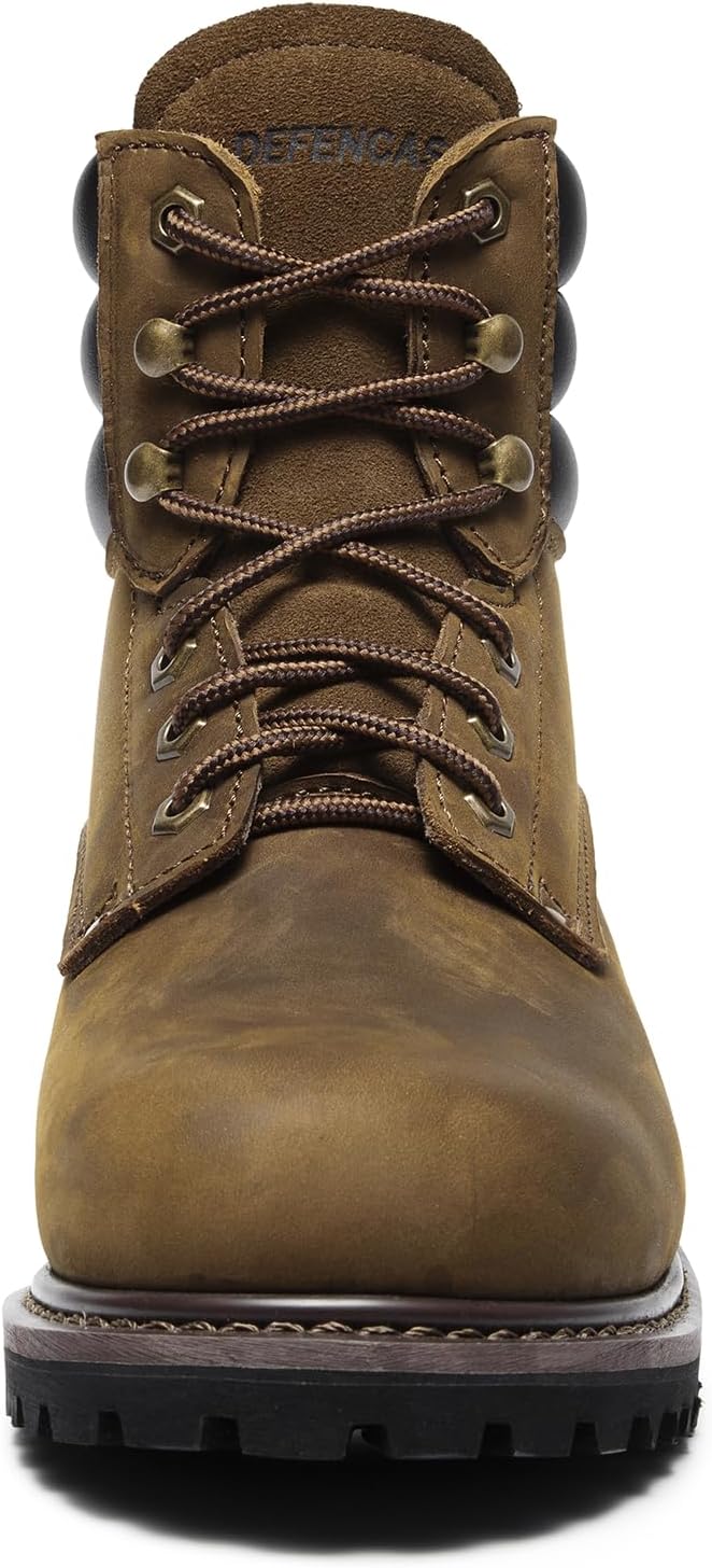 Men's 6" Leather Steel Toe Work Boots for Men, Oil/Slip Resistant Rubber Sole, Men's Safety Construction Boots. 84710
