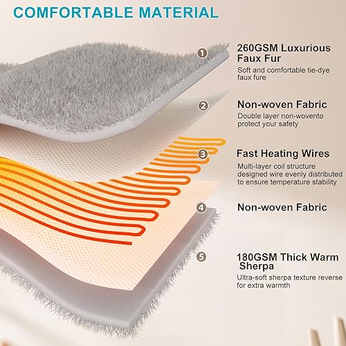 Miniatura 7 de Dowin Manta térmica de piel sintética, tamaño Queen, manta eléctrica Sherpa con 5 niveles de calentamiento rápido y 10 horas de apagado automático,